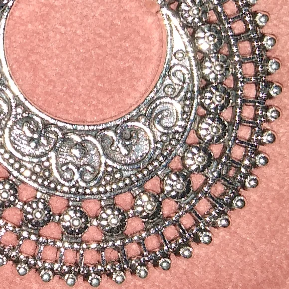 Silver Intricate Filigree Lace Earrings India Huggie Hoops Bohemian Aesthetic - Picture 5 of 9